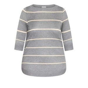 Avenue 3/4 Sleeve Popover Sweater - Gray Striped - 26/28 - NWT